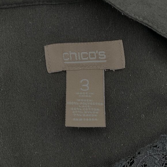 Chicos Long Sleeve V-Neck Black Lace Button-Front Blouse L - Picture 5 of 7